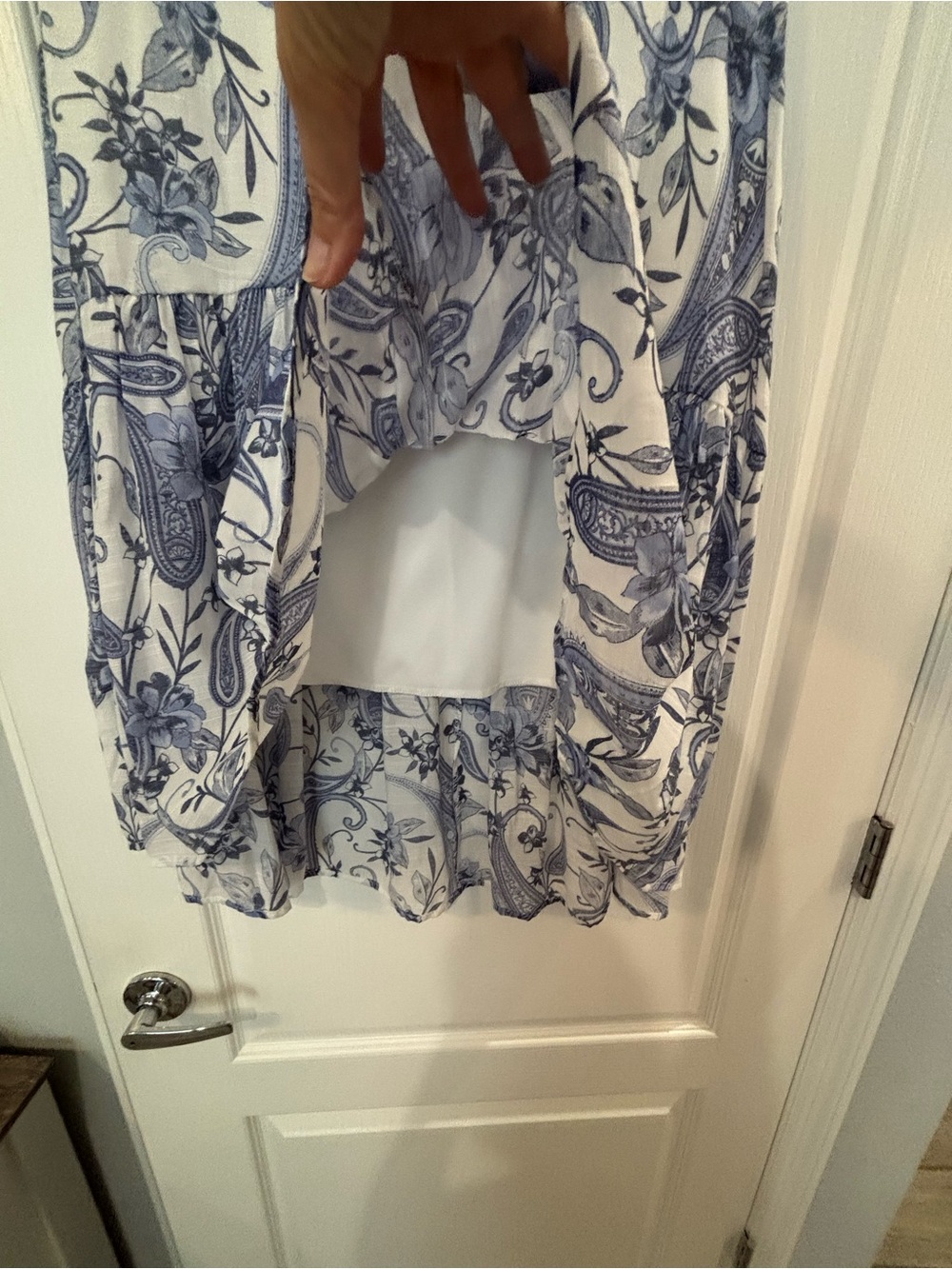 Mlle Gabrielle Blue & White Paisley High-Low Tiered Skirt, Large - Picture 2 of 5